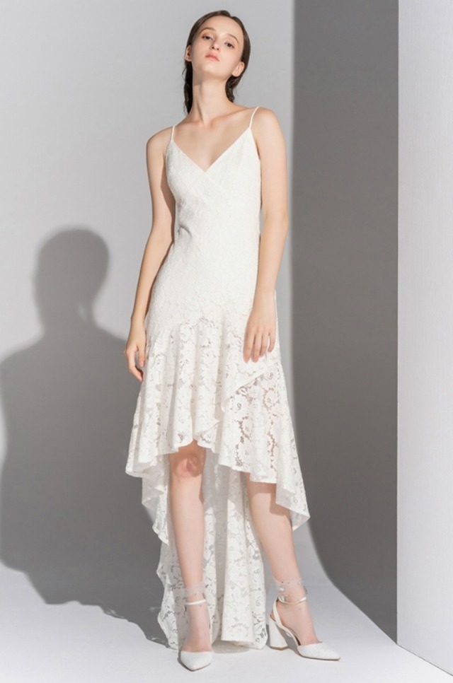 ホワイト　ロング　キャミソール　フィッシュテール　パーティードレス　ipd0133 