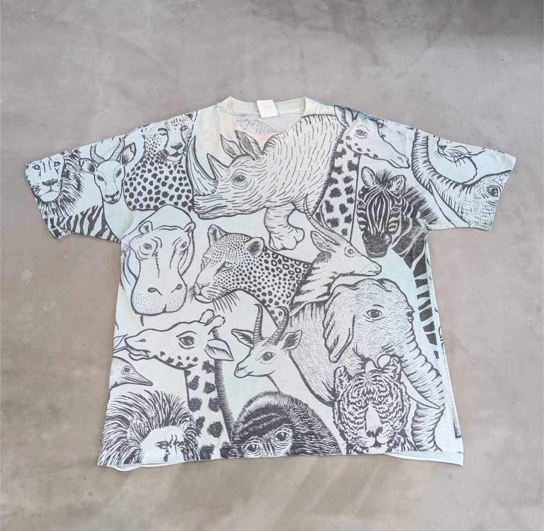 tie dye jungle animal pattern print tee 小岩店