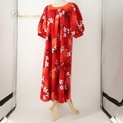 フラダンス 衣装 FANCY DRESS ファンシードレス ワンピース ドレス レッド系 プルメリア柄 花柄 植物柄 ハワイアンプリント ハワイアン アロハ フラ ダンス　レッスン 練習 ハワイアンダンス フレアスカート オレンジ系 ホワイト系 ブラウン系 赤 橙 白 茶 華やか 鮮やか かわいい おしゃれ