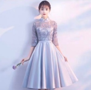 ★送料無料★11号(L)★リボン刺繍チュールとサテンのミニドレス(OPN4187)