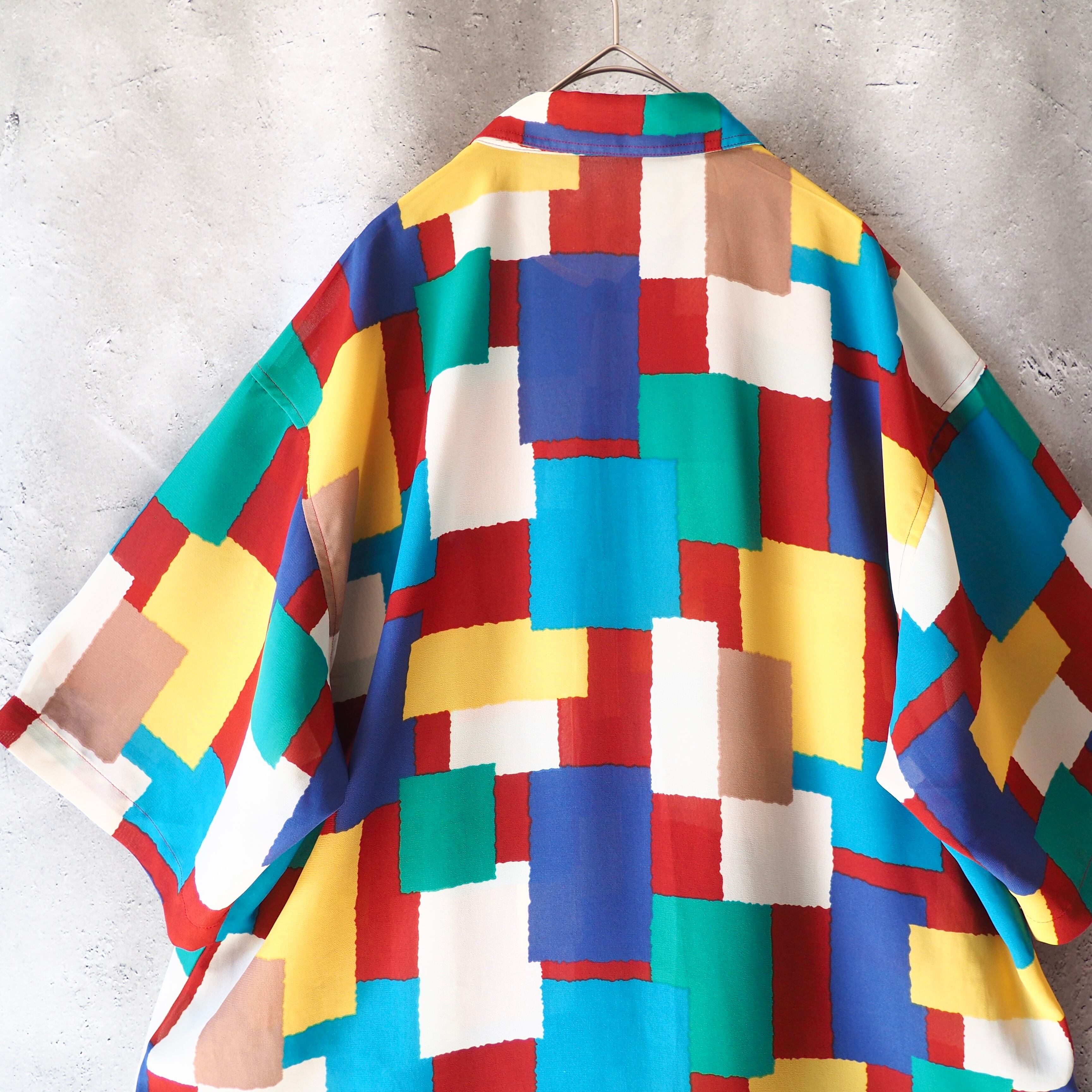 1990s Colorful Block pattern Design vintage loose SS shirt