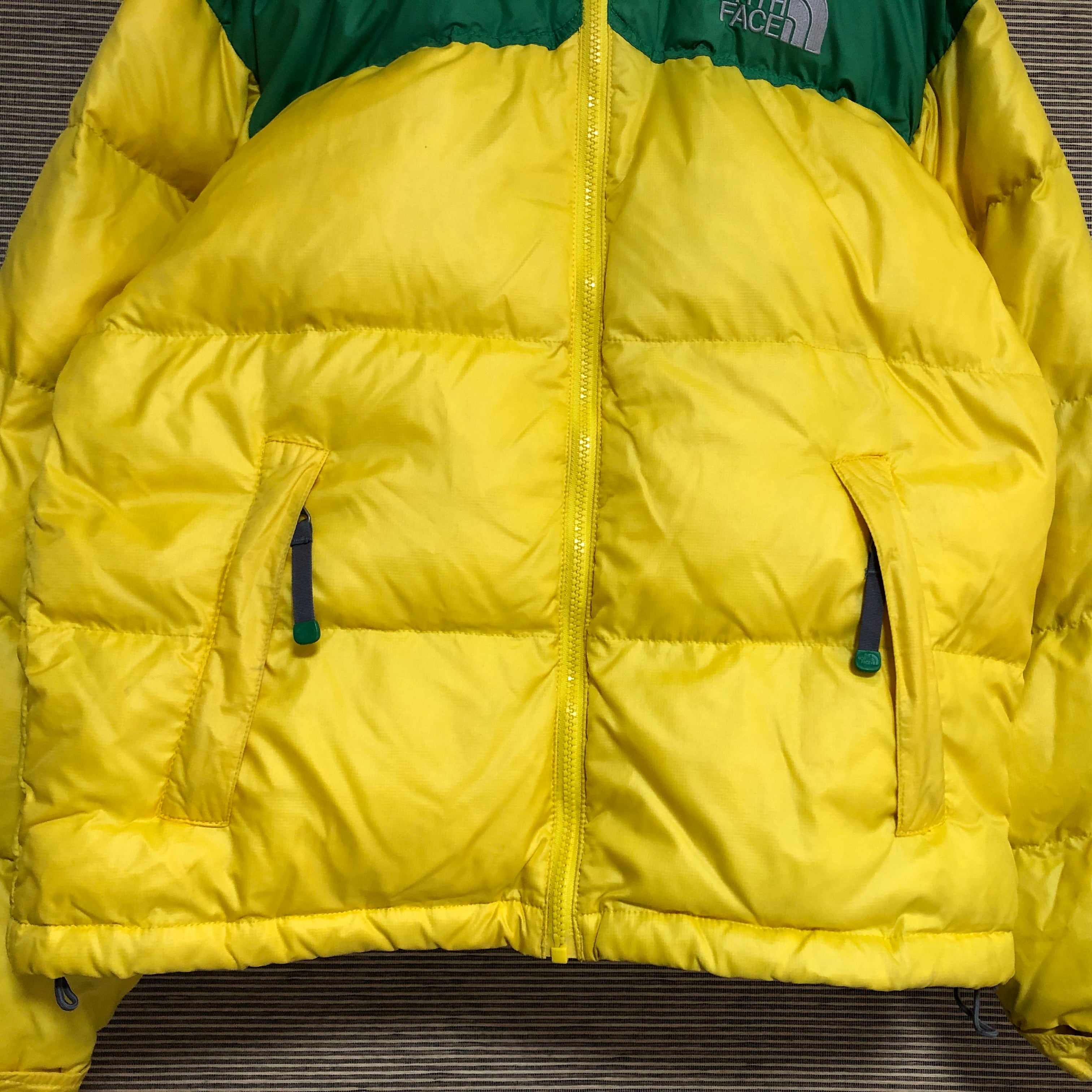 ノースフェイス　ダウンジャケット　ヌプシ　700　黄色緑　ワンポイントK7　古着　バイカラー　ツートン　イエローグリーン　希少カラー　人気