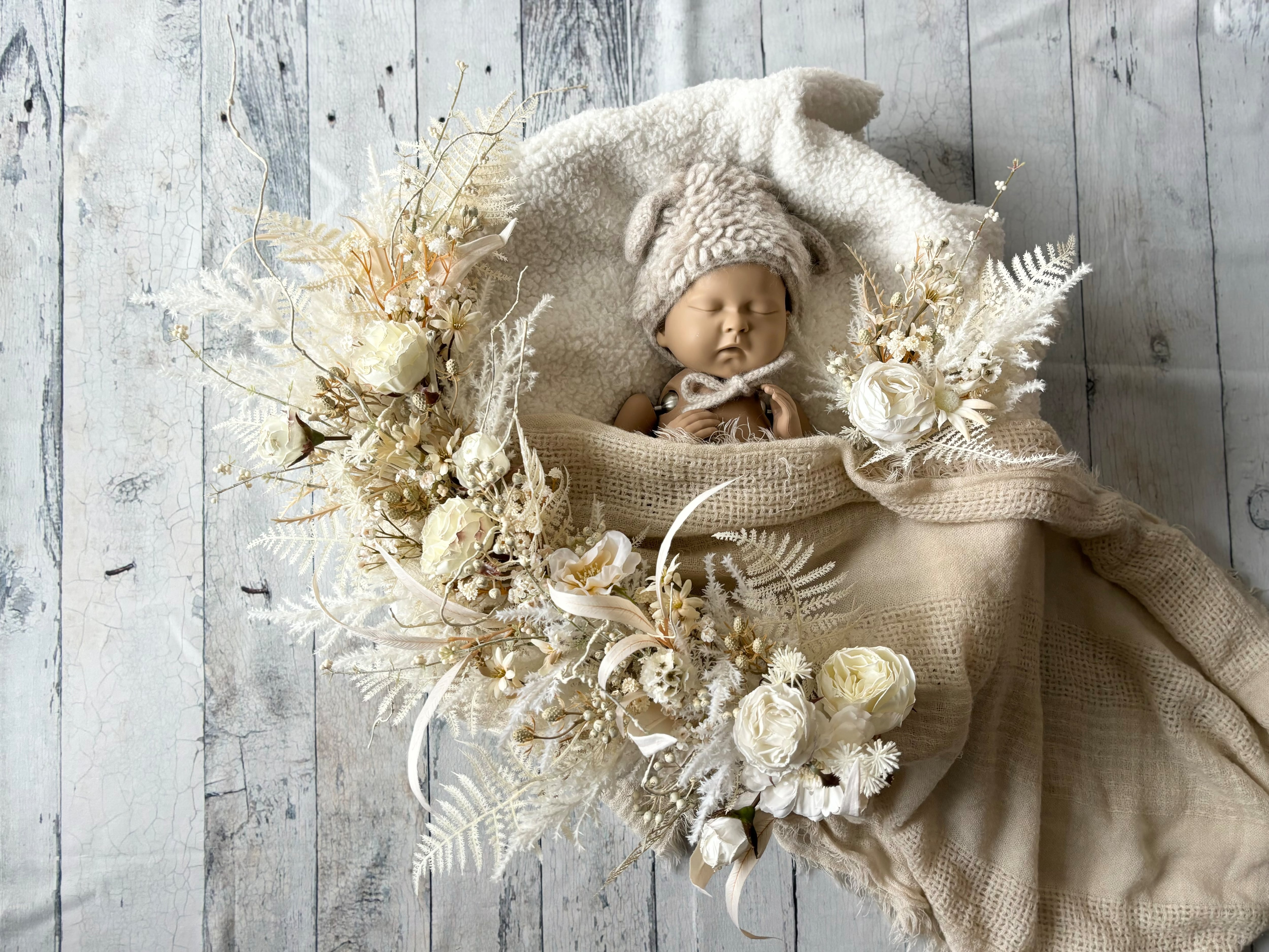 ラウンドリース⑨antique whiteニューボーンフォトレンタルset