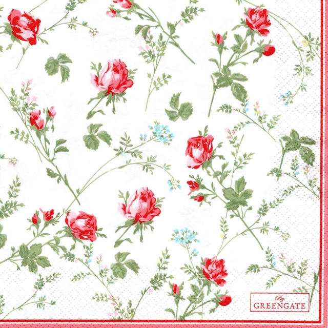 北欧【GreenGate】バラ売り1枚 ランチサイズ ペーパーナプキン Constance ホワイト