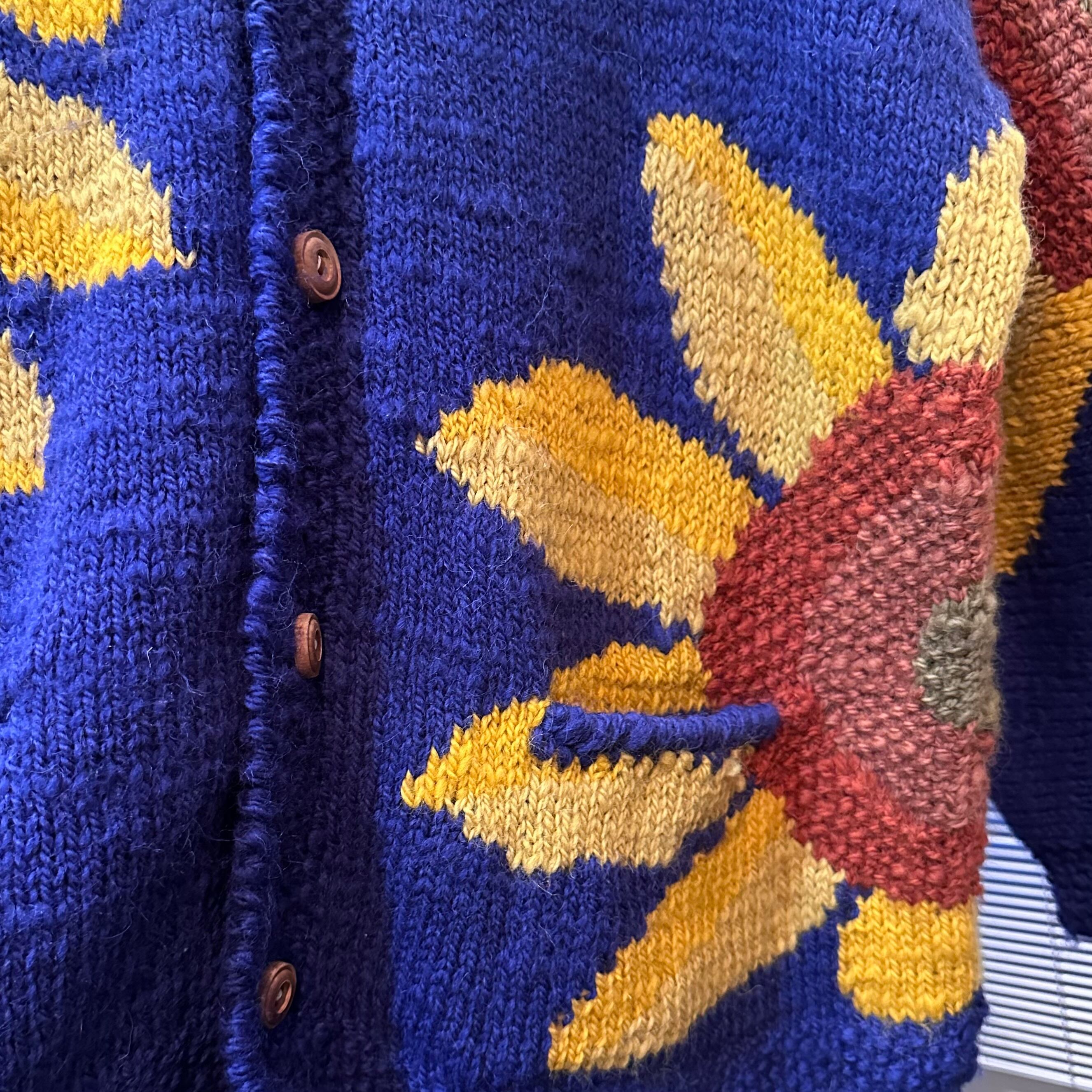 90's Sunflower Hand Knit Cardigan お花 ひまわり ハンドニット 90's Sunflower Hand Knit Cardigan お花 ひまわり ハンドニット