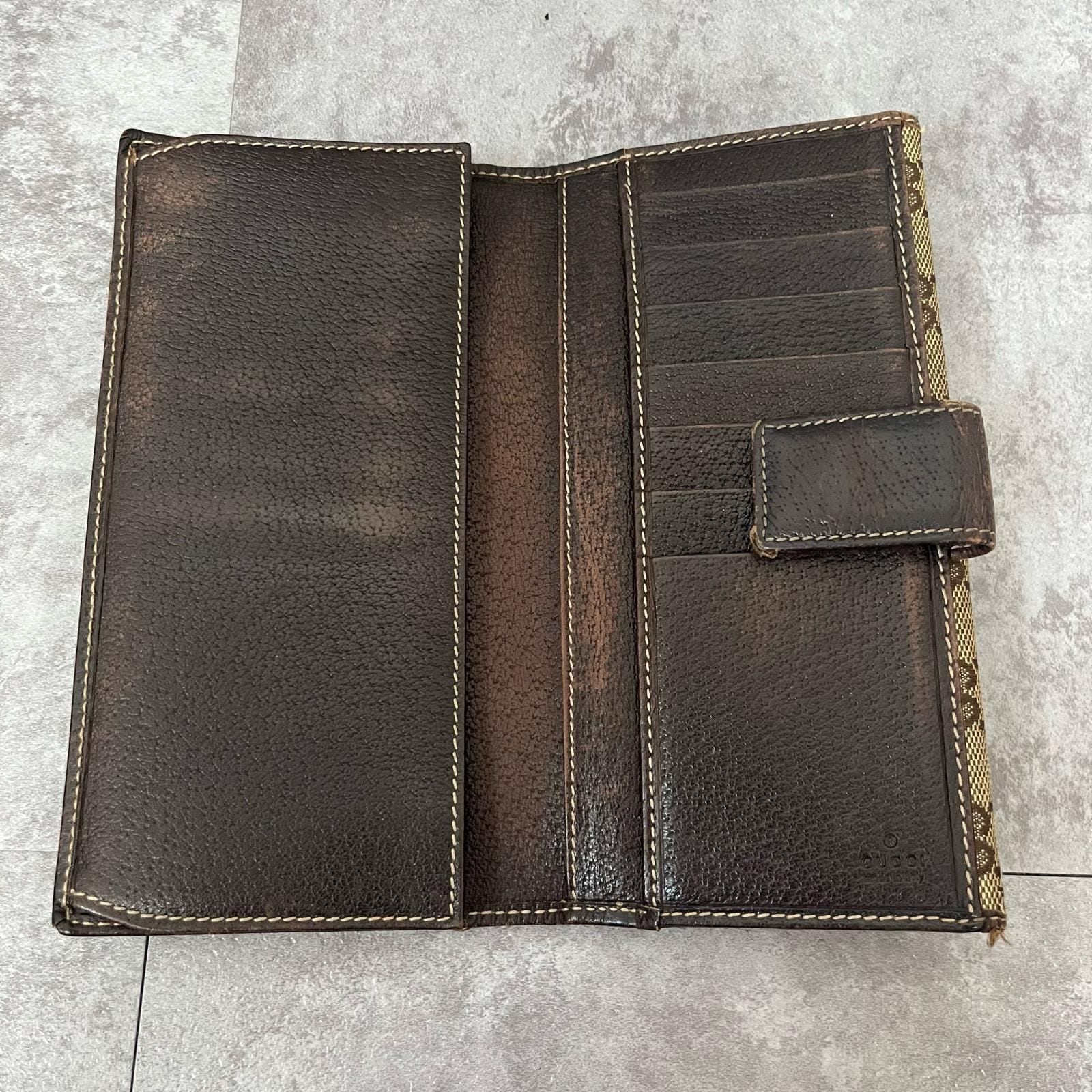 グッチ 札入れ 長財布 GG キャンバス×レザー オールドグッチ ベージュ 