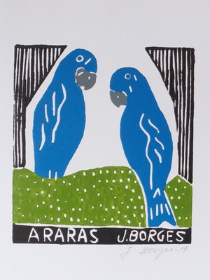 J.BORGES ジョタ・ボルジェス 木版画S　【ARARAS 青】