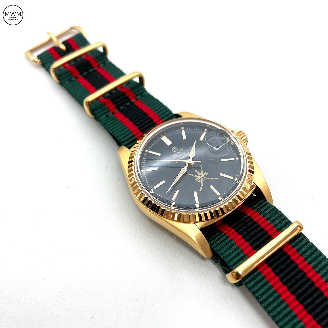 GOLD プレミアムNATOストラップ グリーン・レッド&ブラック 20mm 腕時計ベルト
