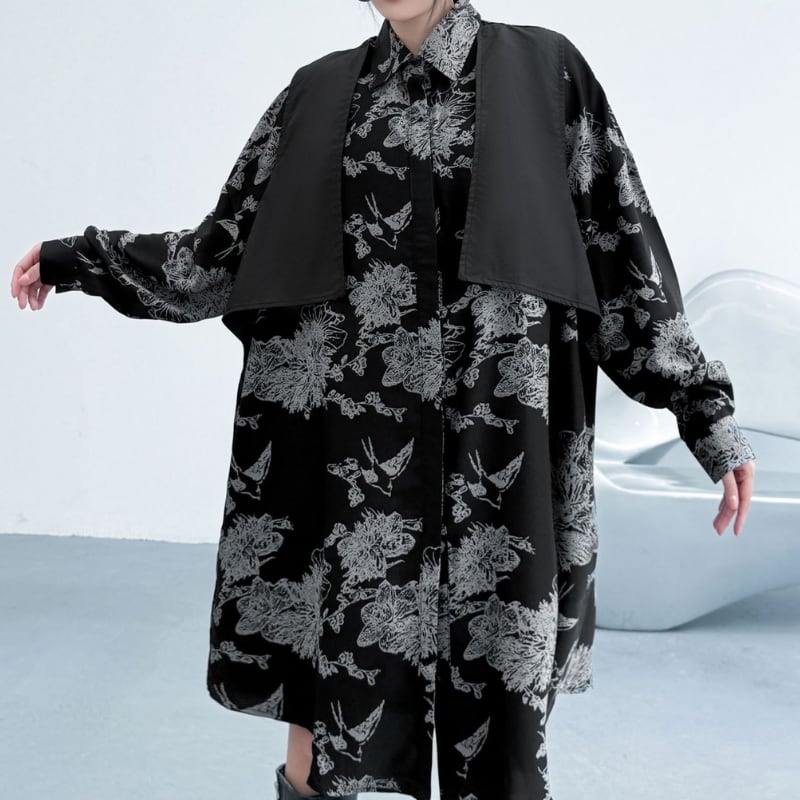 長袖 シャツカラー ミモレ丈 シャツワンピース 1color ON0972