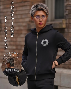 BELINDA CROSS CHARM ZIP JACKET BLACK×GOLD【BB25035】