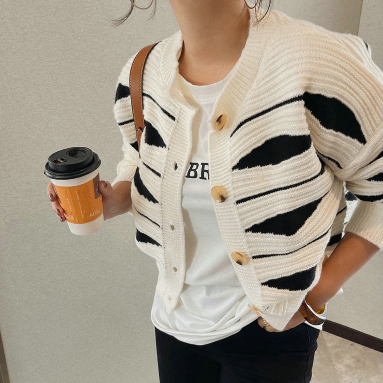 Front Button Striped knit cardigan 00763