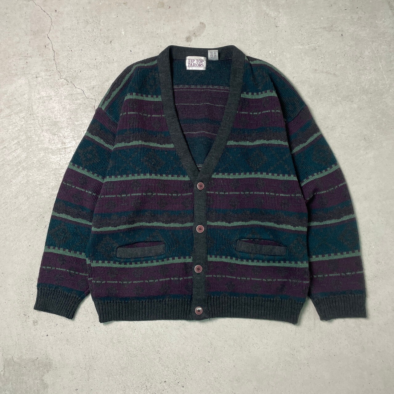 90年代 カナダ製 TIP TOP TAILORS アクリルニットカーディガン 総柄 