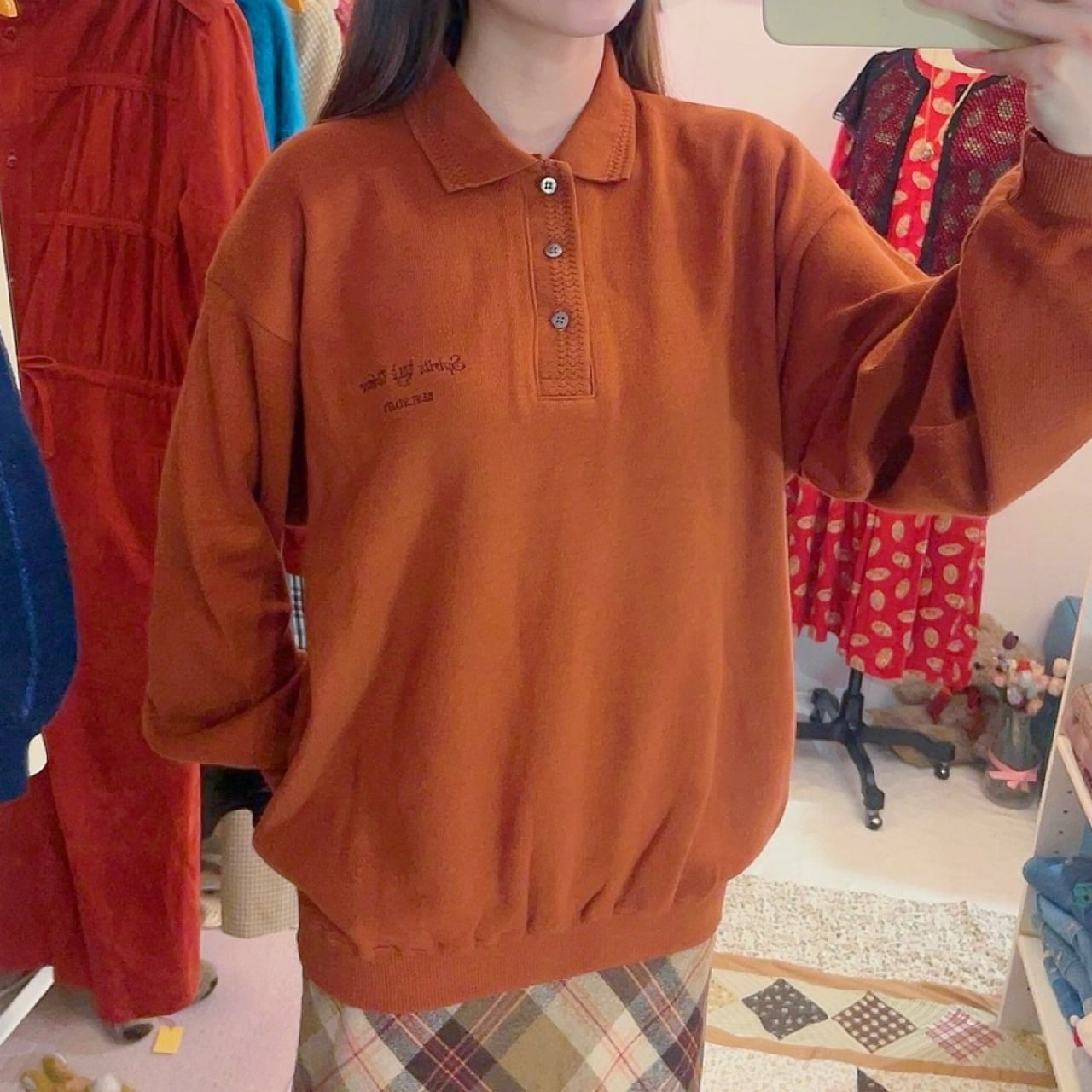 orange brown polo knit