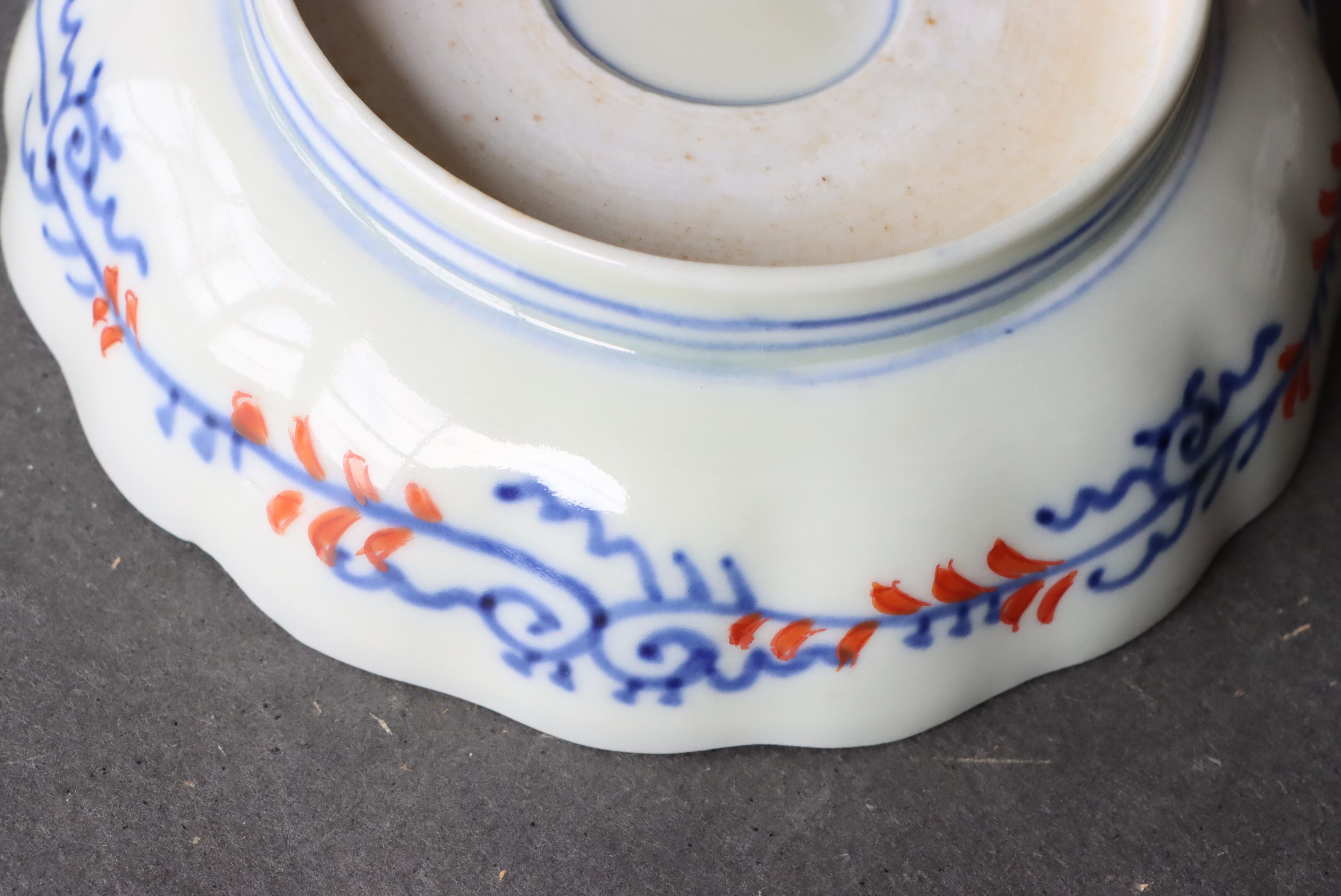 伊万里焼 色絵 花籠文 輪花 膾皿/Imari 
