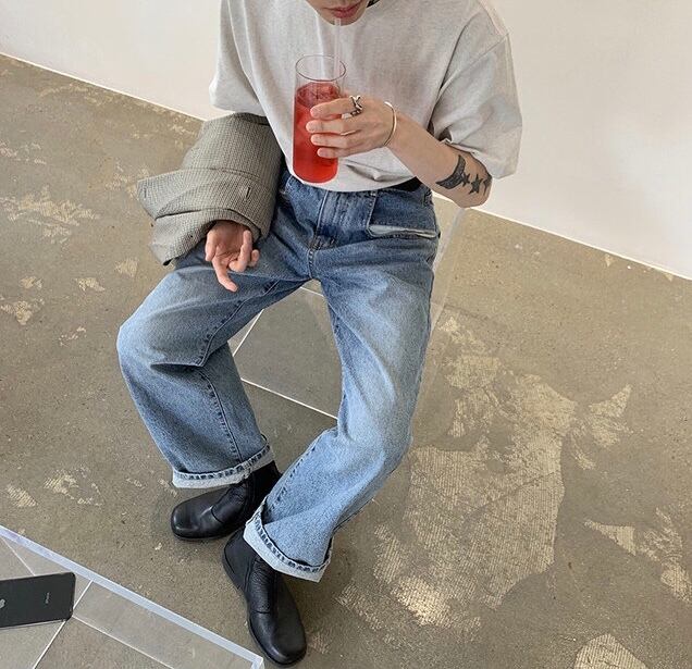 全1色 デニム パンツ ストレート カジュアル 無地 おしゃれ