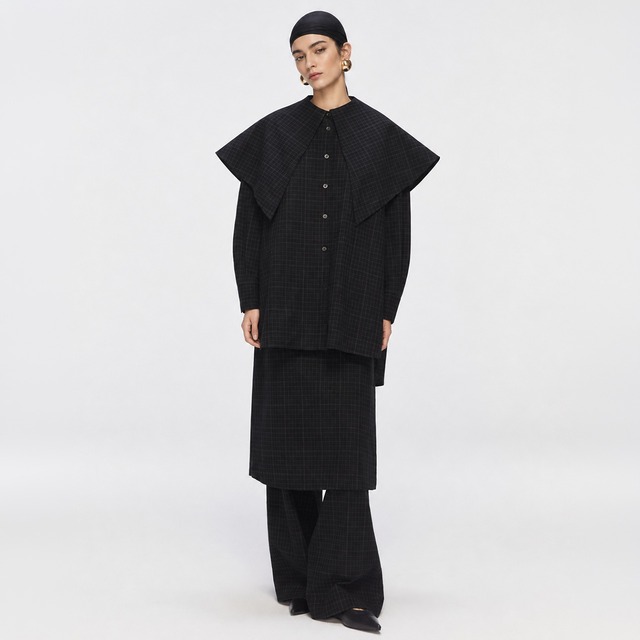 Check pattern layered pant skirt A00076