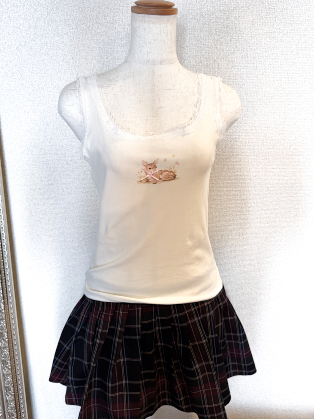 バンビ刺繍リブタンクトップ LK1883