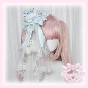 ♡【全6色】マシュマロぽんぽんリボン ロリィタミニハットヘアクリップ＋ヴェールセット purple×pink ♡