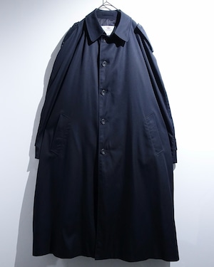 80s "Aquascutum" Dark Navy Gabardine Single Trench Coat