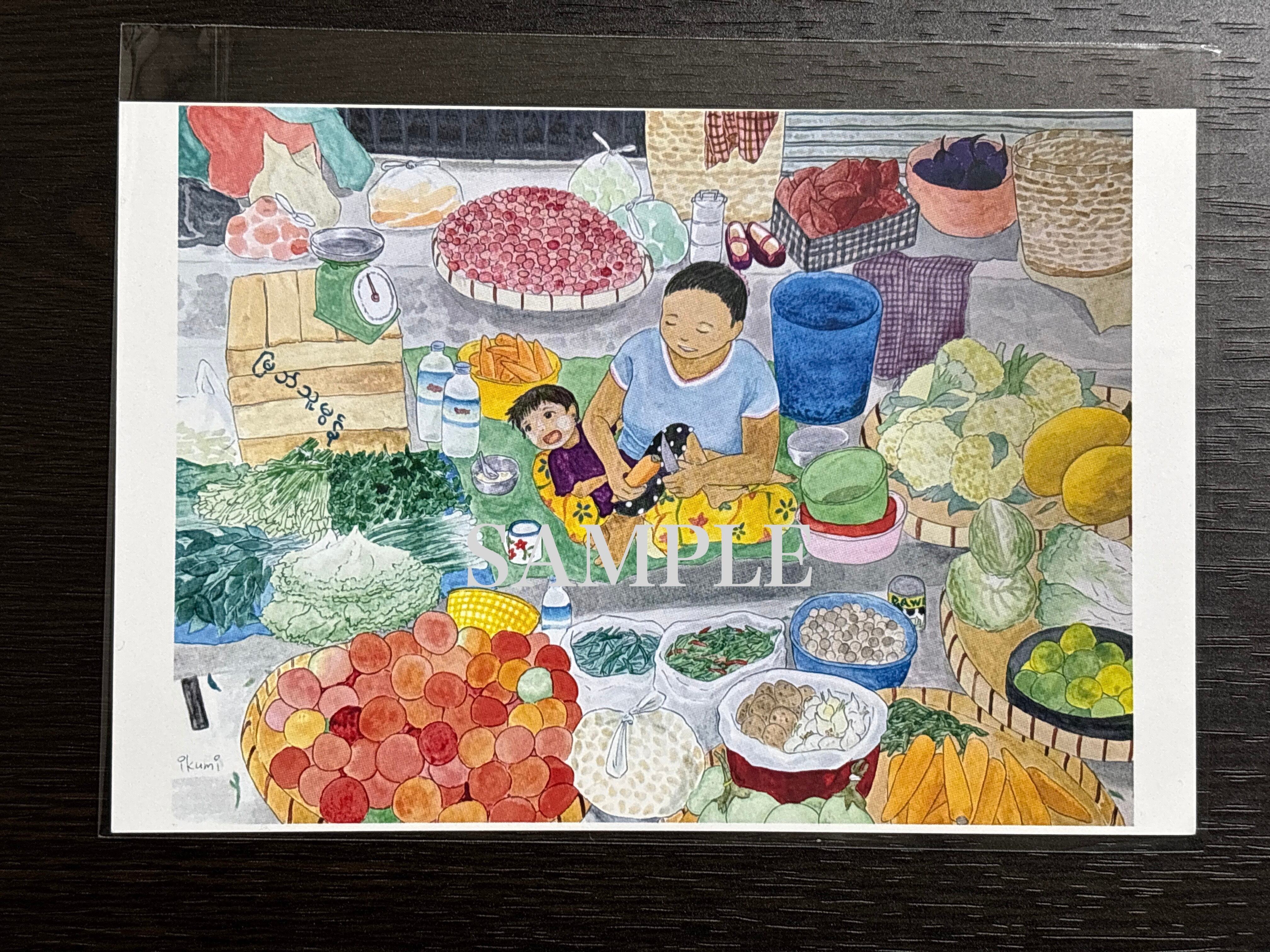 ミャンマーの水上マーケット（油絵） ミャンマーの水上マーケット（油絵） ミャンマーの水上マーケット