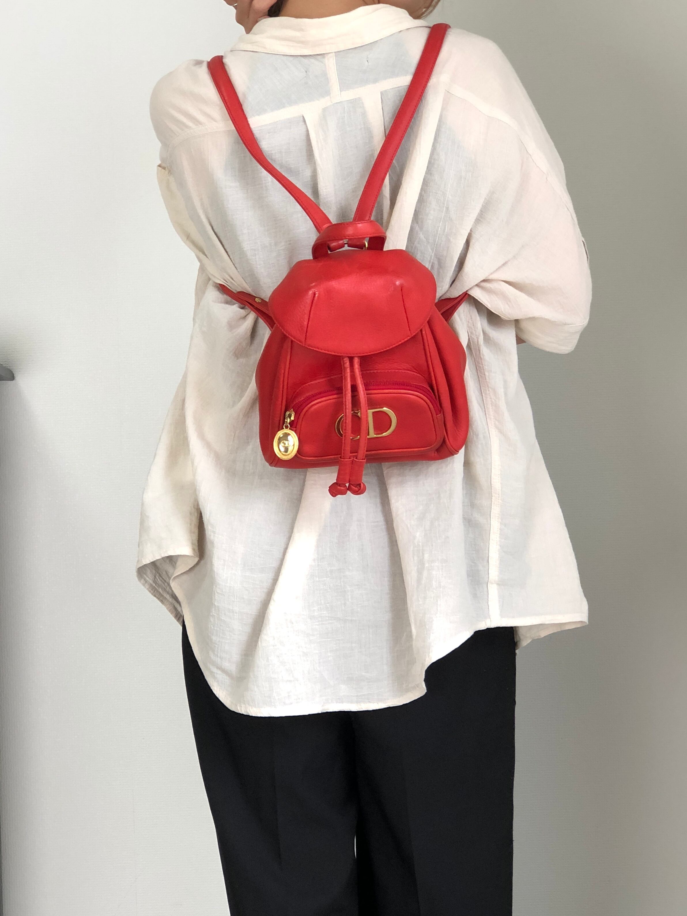 Christian Dior クリスチャン ディオール バックパック レッド CD レザー ミニバッグ リュック vintage ヴィンテージ オールド pz728i