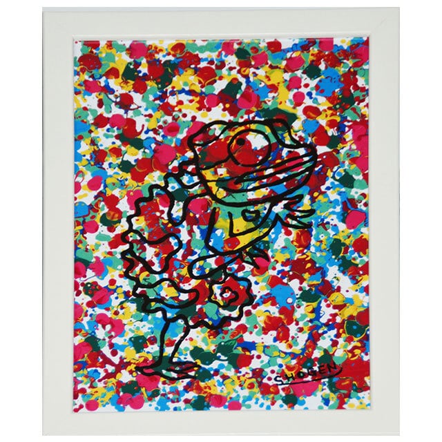 「木漏れ日に変身するカメレオン」フレーム付きレプリカA3サイズ