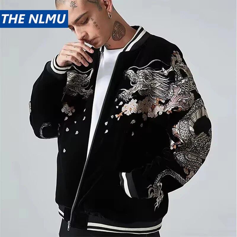 日本のスカジャン野球ジャケット,ヴィンテージストリートウェア,春の花,中国のドラゴン,刺embroidered,ルーズコート,2022