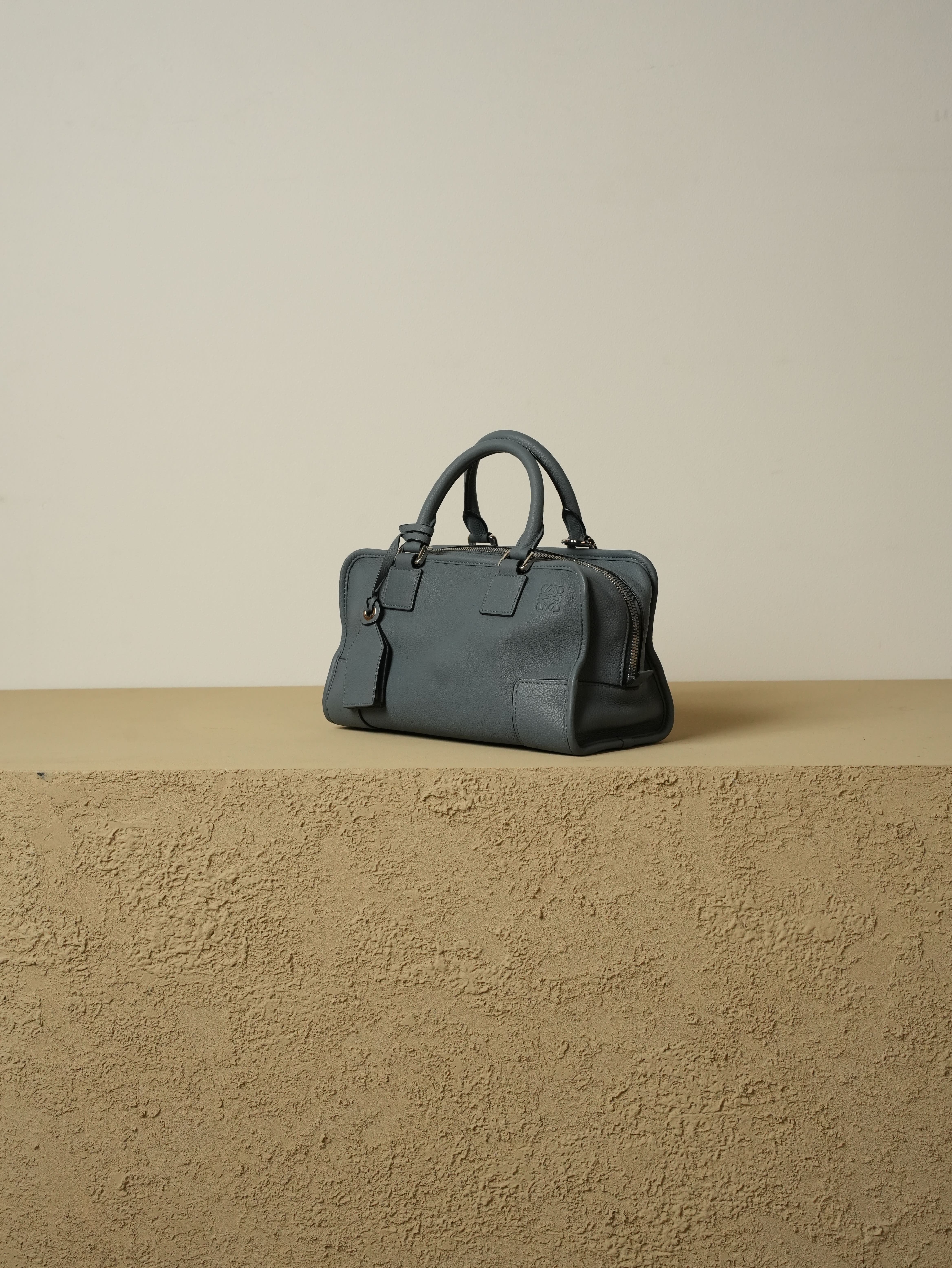 LOEWE ロエベ ブルーグレー アマソナ28 シルバー金具 ハンドバッグ