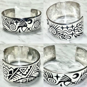 hopi Ruben Saufkie overlay silver bangle