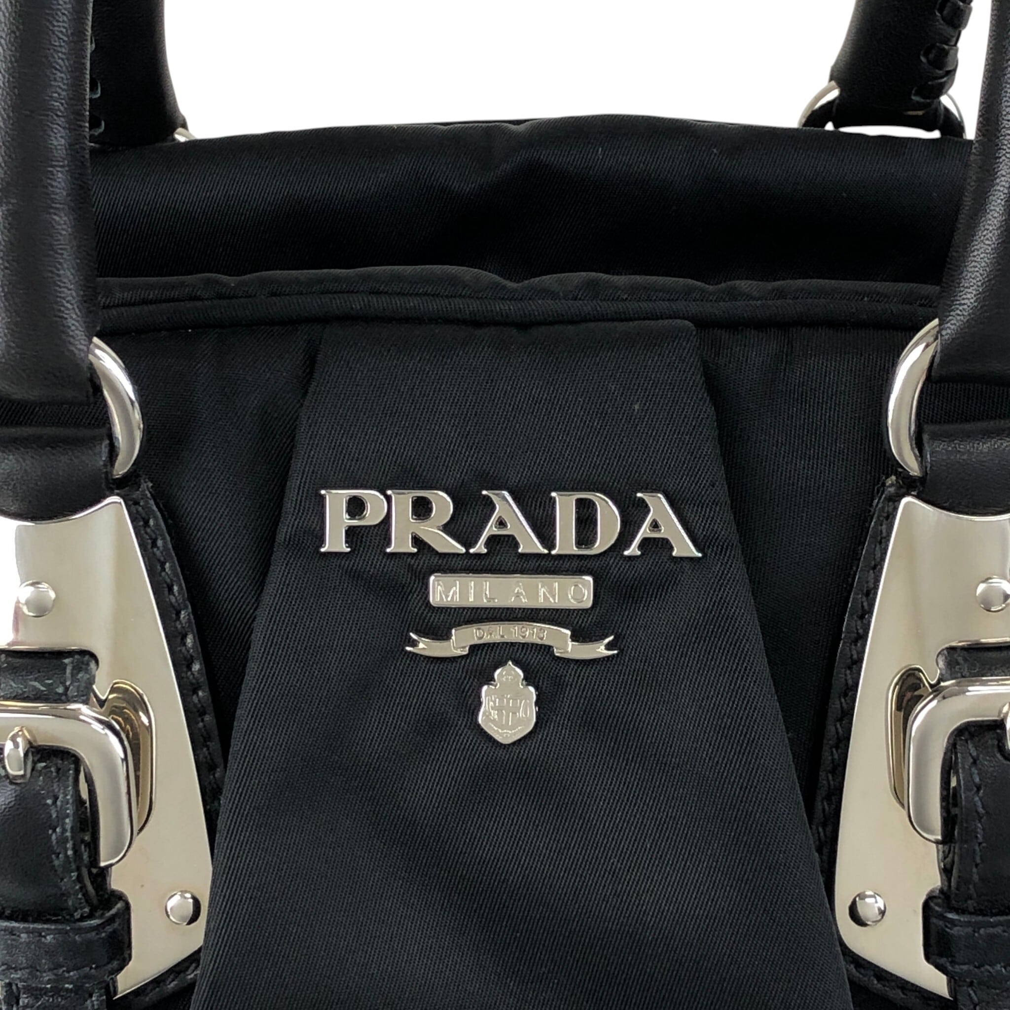 PRADA プラダ ハンドバッグ ブラック シルバー ロゴ ナイロン ボストン