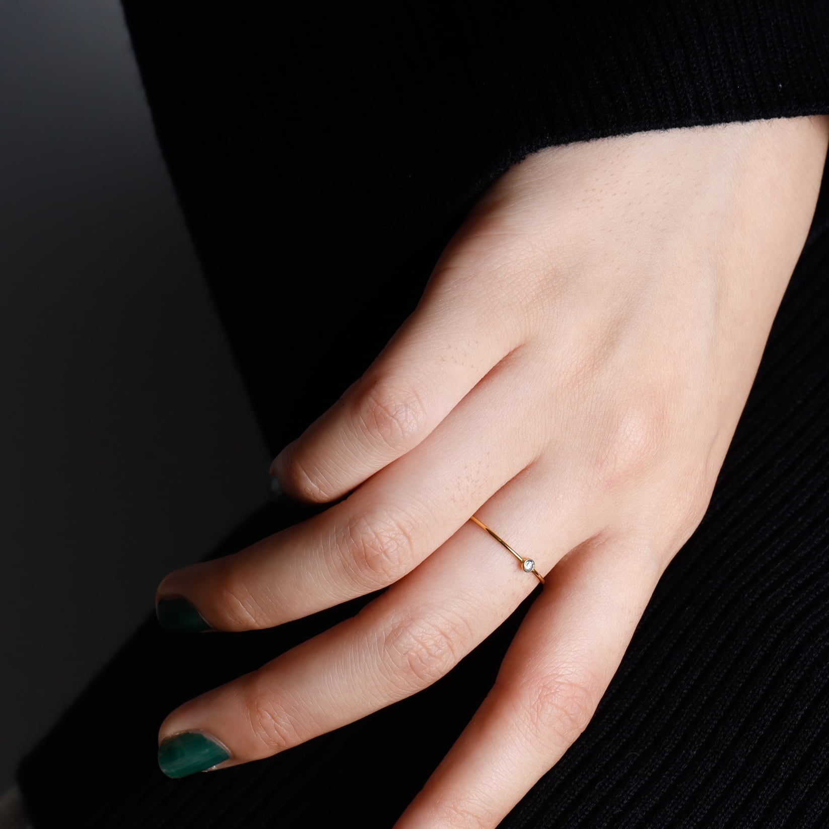 316L simple stone gold ring  #r35