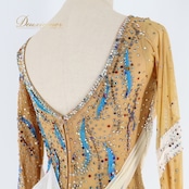 社交ダンス 衣装 スタンダード ドレス ワンピース スタンダードドレス 白 青 フロート デモ 競技 ダンス パーティ 発表会 綺麗 ホワイト系 ブルー系 上品 ダンスステージ 競技用 発表用