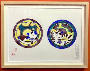 【すぎはらゆり】原画「阿吽猫菌類組皿」