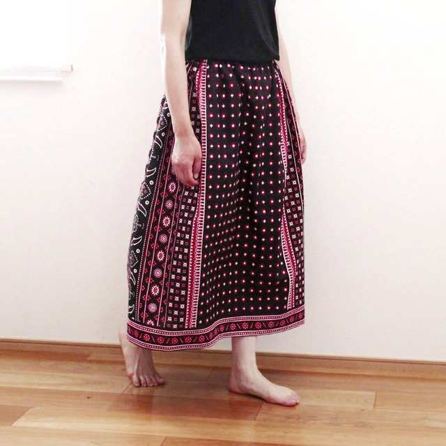 伝統柄のギャザースカート（カンガスカート）サッシュベルト付き