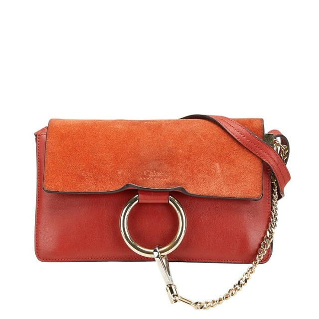 クロエ フェイ スモール 斜め掛け ショルダーバッグ レッド スウェード レザー レディース Chloe 【中古】