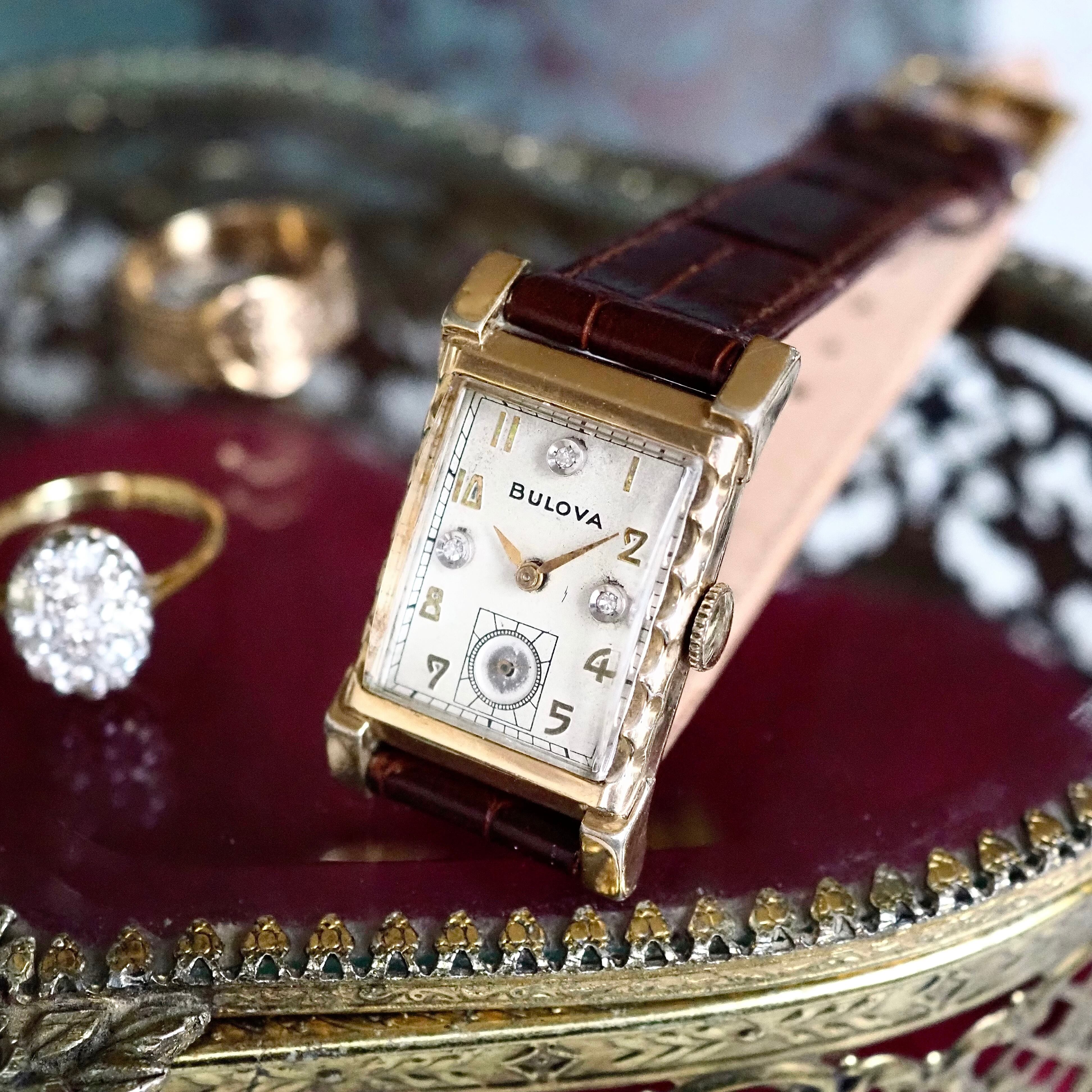 BULOVA ブローバ 角金 ダイヤ付 アンティーク時計 1940年代 | Plumage
