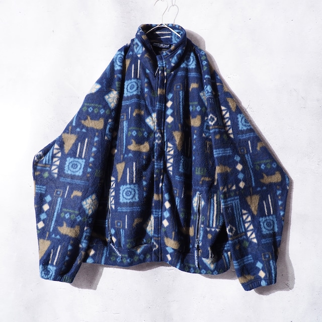” Northen isles” Nordic art pattern design vintage loose silhouette fleece jacket