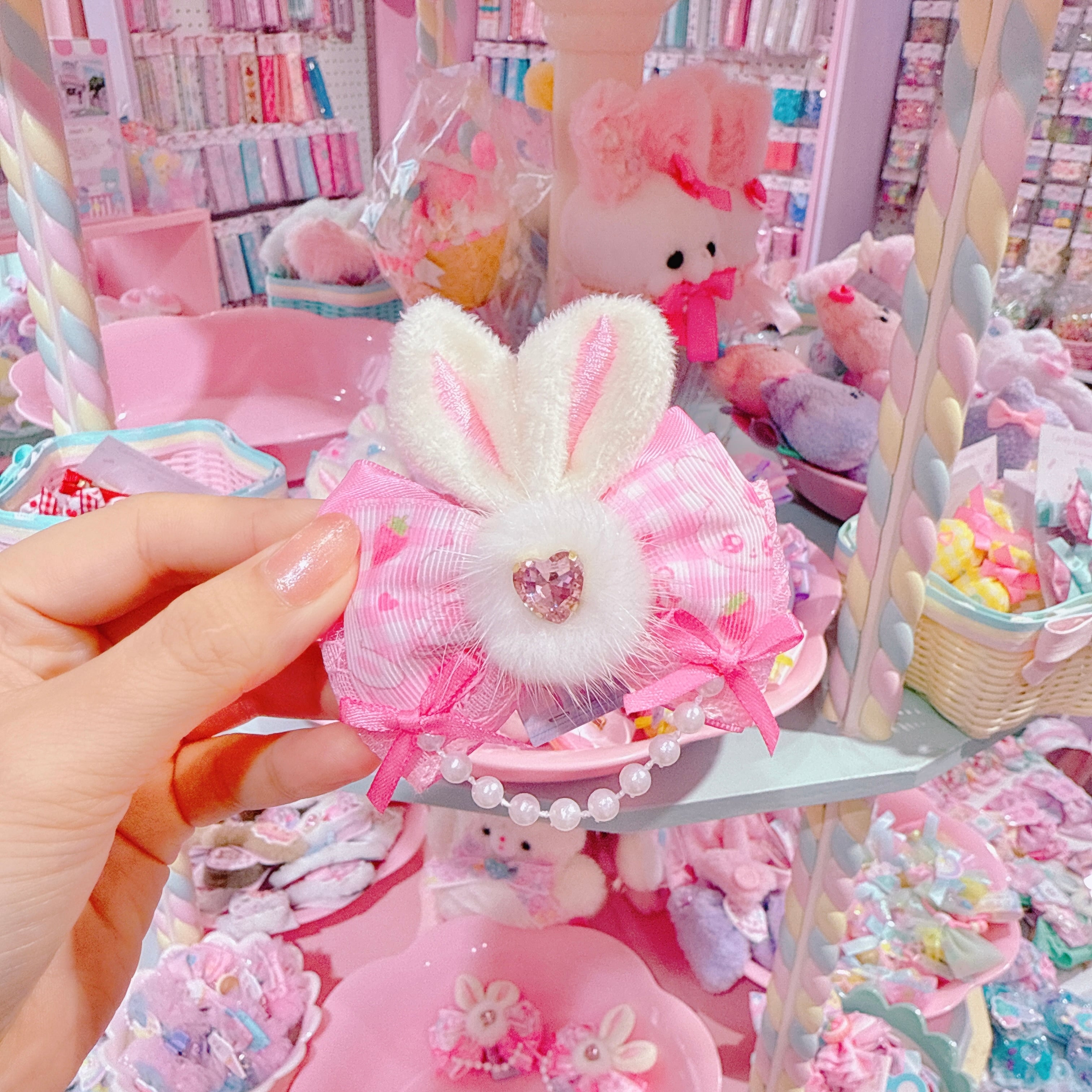 【F7】62-65うさ耳リボンヘアクリップ