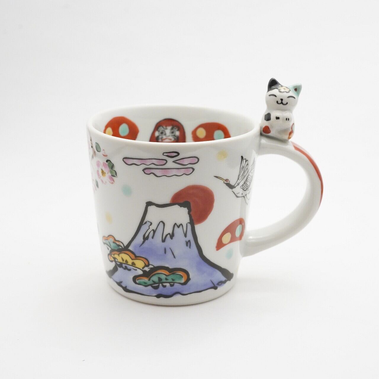 【夕立窯】富士めでたい三昧 ねこのっけマグカップ 1-B