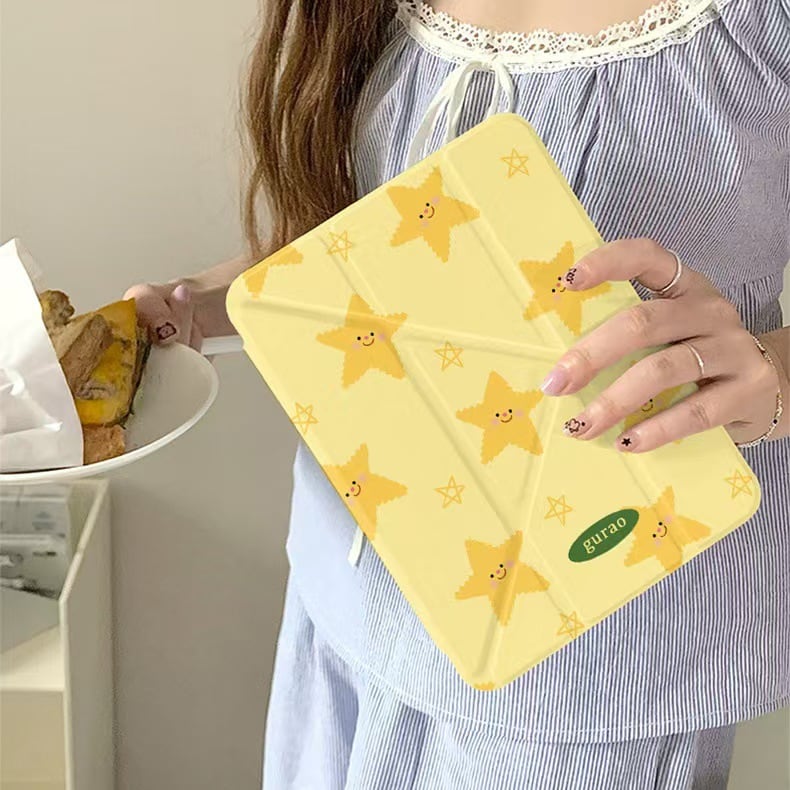iPadカバー】お星様がいっぱい◎イエロー Y字折りたたみ タブレット