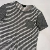 リネン混 THE SCOTCH HOUSE スコッチハウス ボーダー 半袖 Tシャツ カットソー L/グレー メンズ