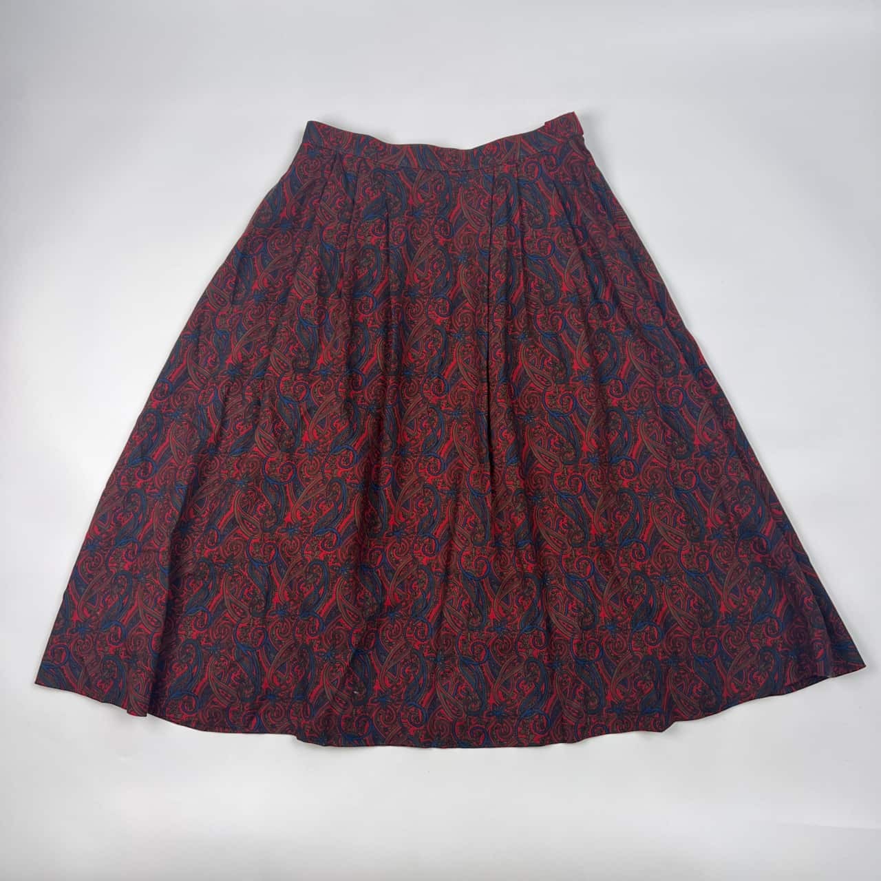 上下 シルク混 90s Burberrys バーバリー ペイズリー スカーフ付き 長袖シャツ スカート セットアップ (上)9R(下)11AR/レッド×ブルー系 レディース ビンテージ
