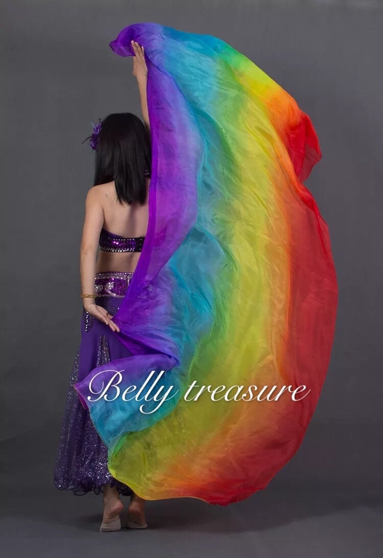ベリーダンスシルクベール パープル×ライトブルー×グリーン×イエロー×オレンジ×レッド シルクYD