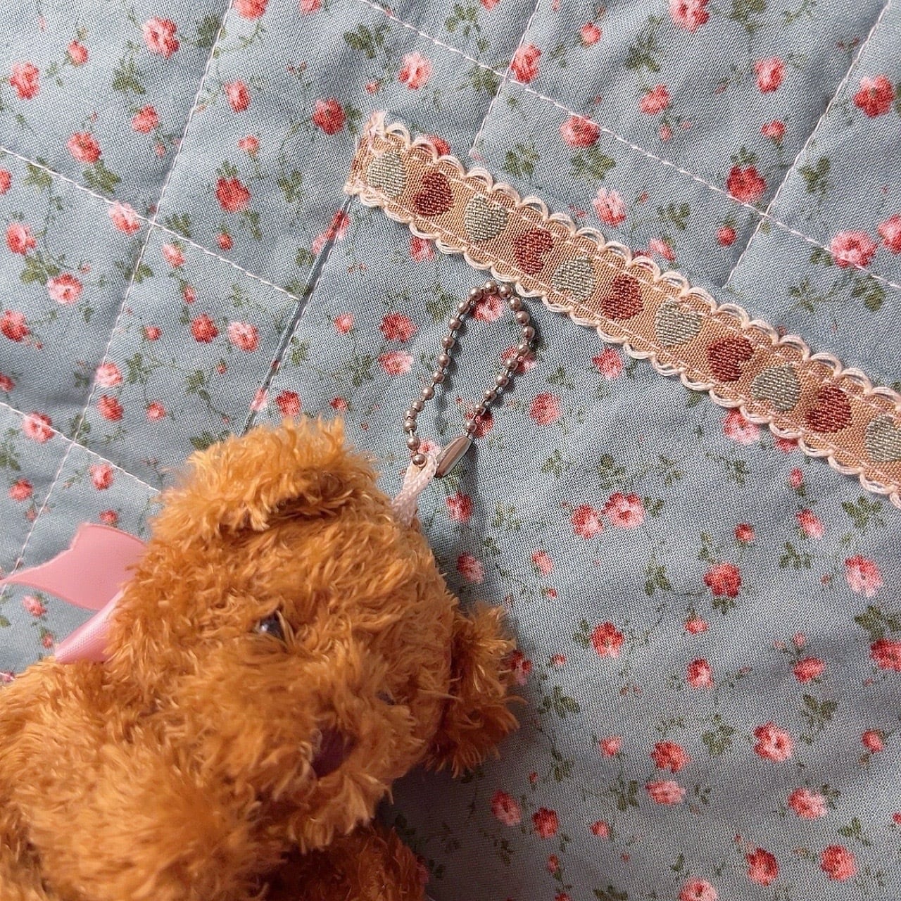 pink ribbon bear plush keychain