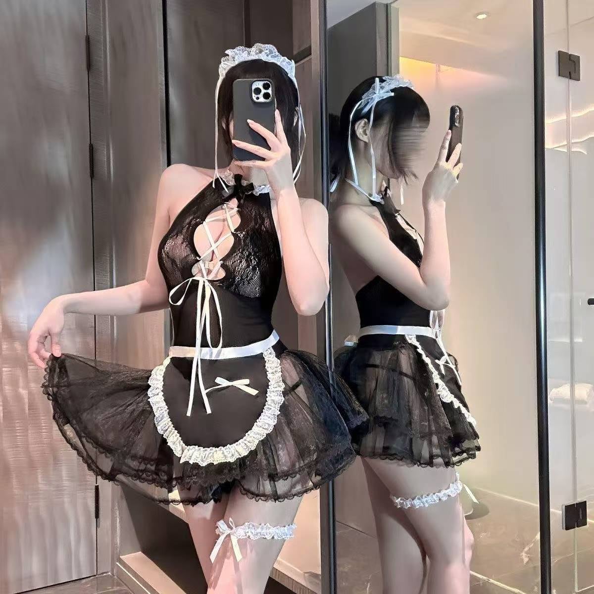 〔メイド〕二人の関係をグッと変える|レースアップ×シアーフリル メイド風コスチュームセット