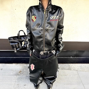 ブラックレザーレーシングショートジャケット