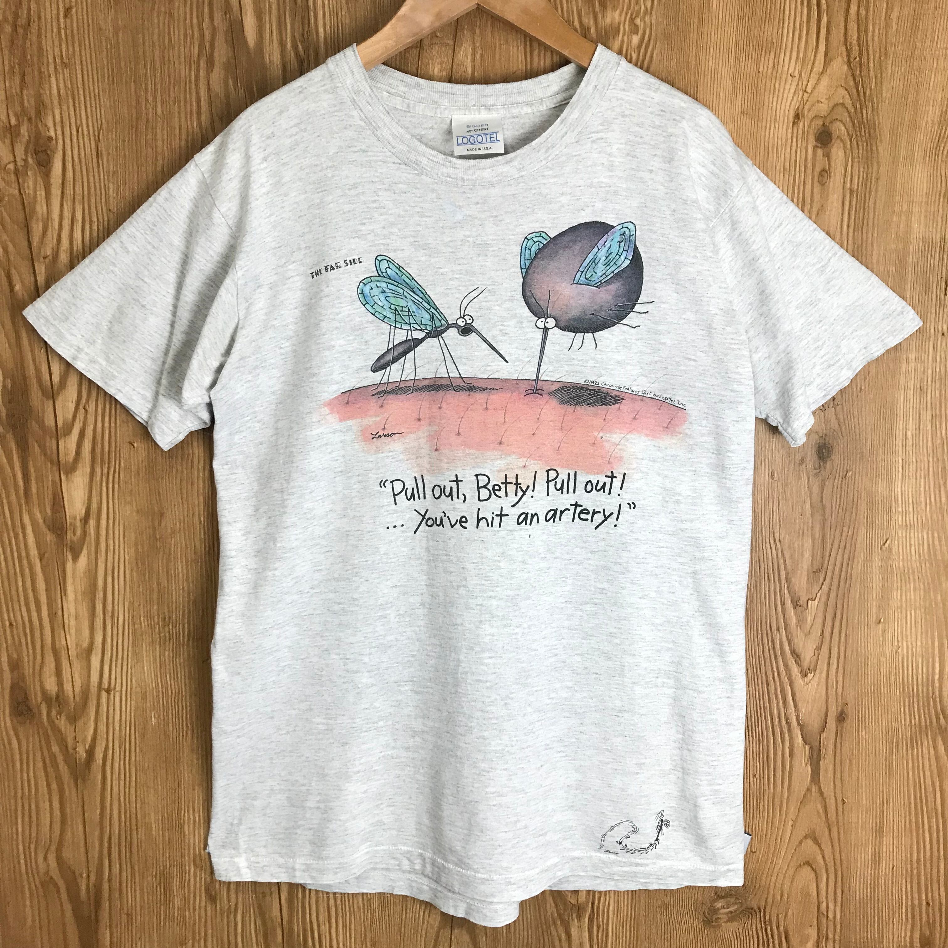 USA製 80s VINTAGE The Far Side Comic Mosquito 蚊 プリント 半袖 T  