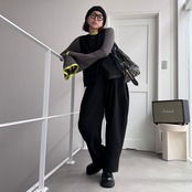 MIXツイードノースリvest/ブラック