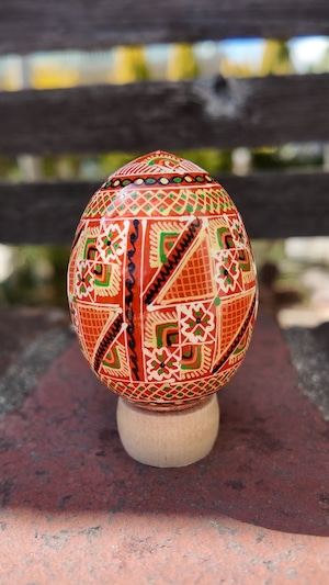 装飾用木製プィサンカ（イースターエッグ）with stand　コロミヤモデル