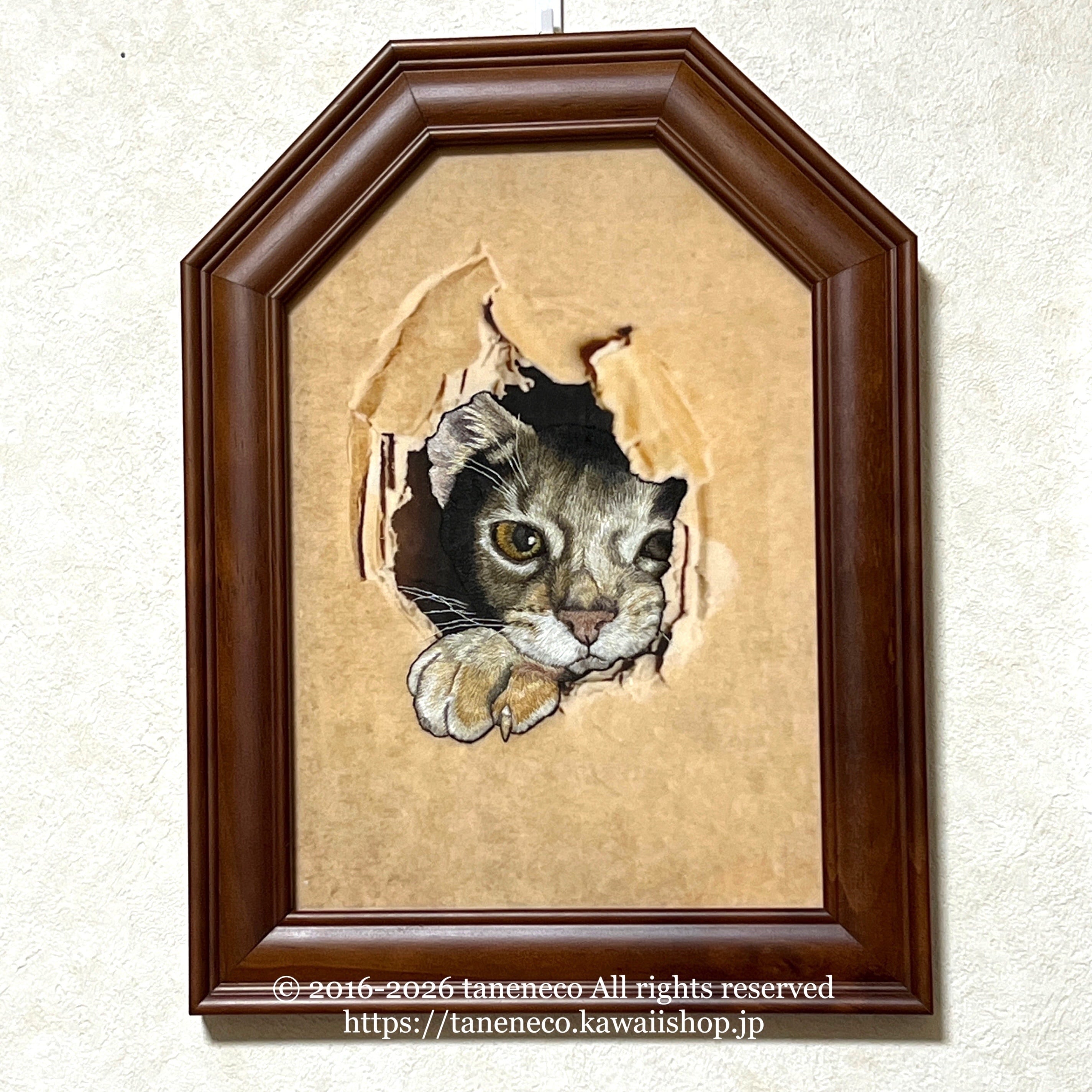 刺繍アート作品 taneneco手刺繍作品『THE NYAININGクリアファイル付』刺繍アート